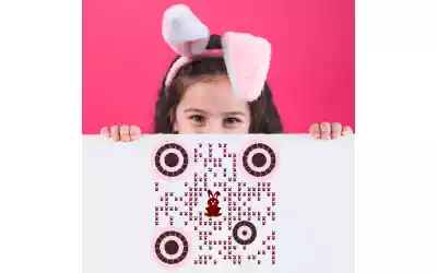 QRcodeLab qr generator and image editor - easter qr image with young girl with bunny ears background