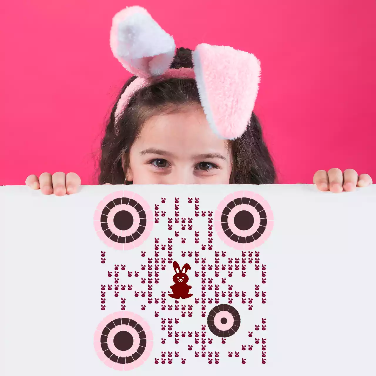 QRcodeLab qr generator and image editor - easter qr image with young girl with bunny ears background