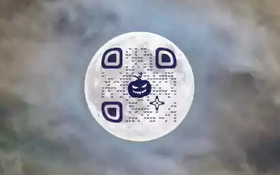 QRcodeLab online qr generator and image editor - Halloween QR image with pumpkin Logo and bats