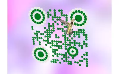 QRcodeLab qr generator and image editor - 3D QR image with hummingbird foraging a flower