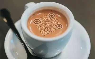 QRcodeLab qr generator and image editor - image with 3D qr code like printed on coffee foam