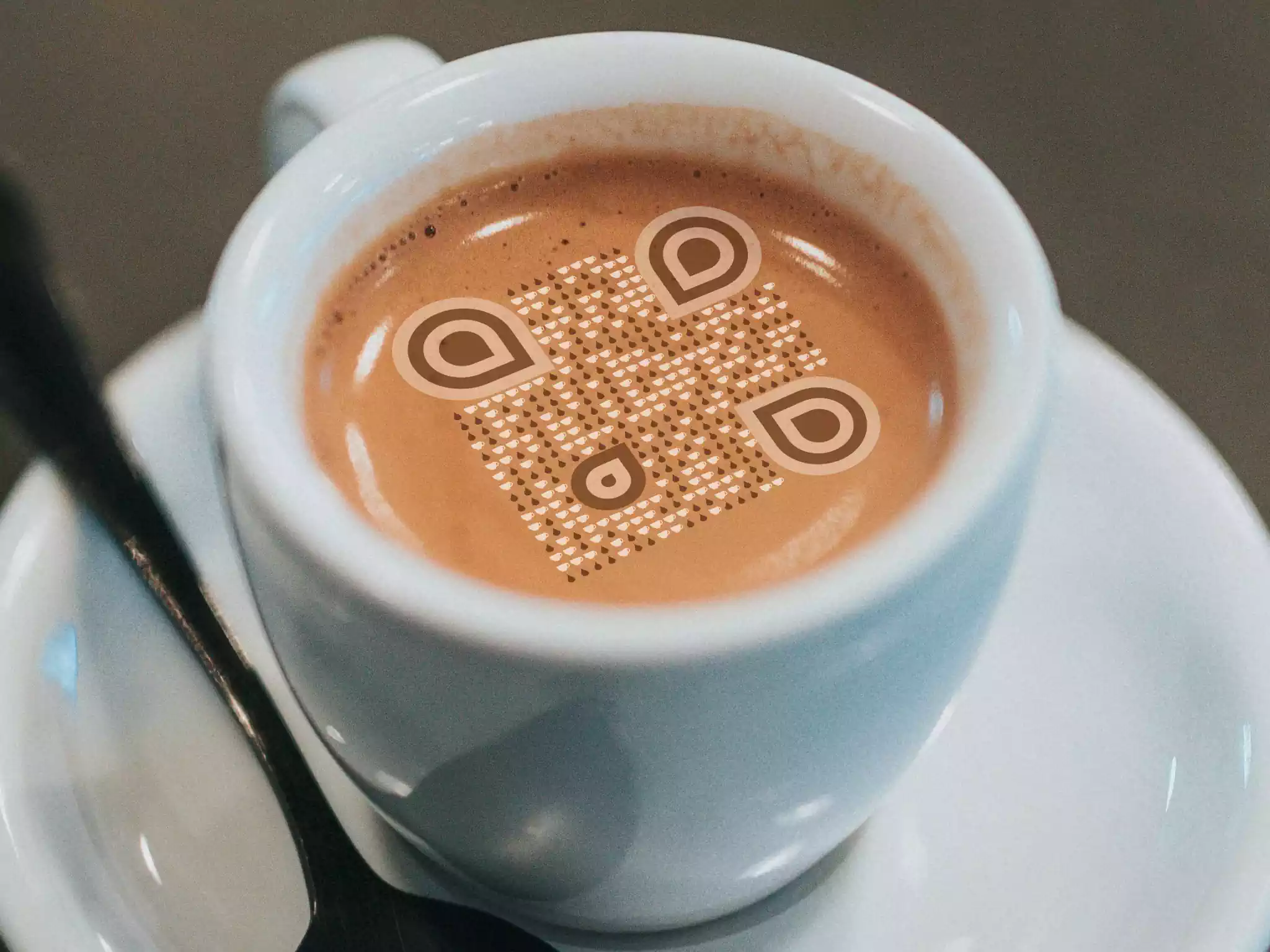QRcodeLab qr generator and image editor - image with 3D qr code like printed on coffee foam