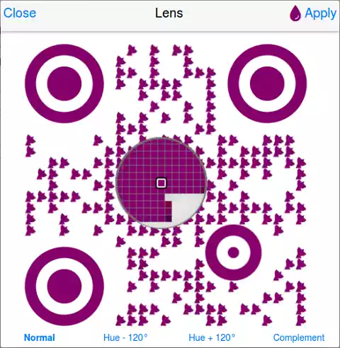 qr code color picker with lens pop-up