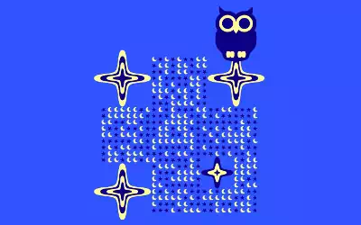 moon & star creative qr code with night owl logo | online qr code maker and advanced image editor