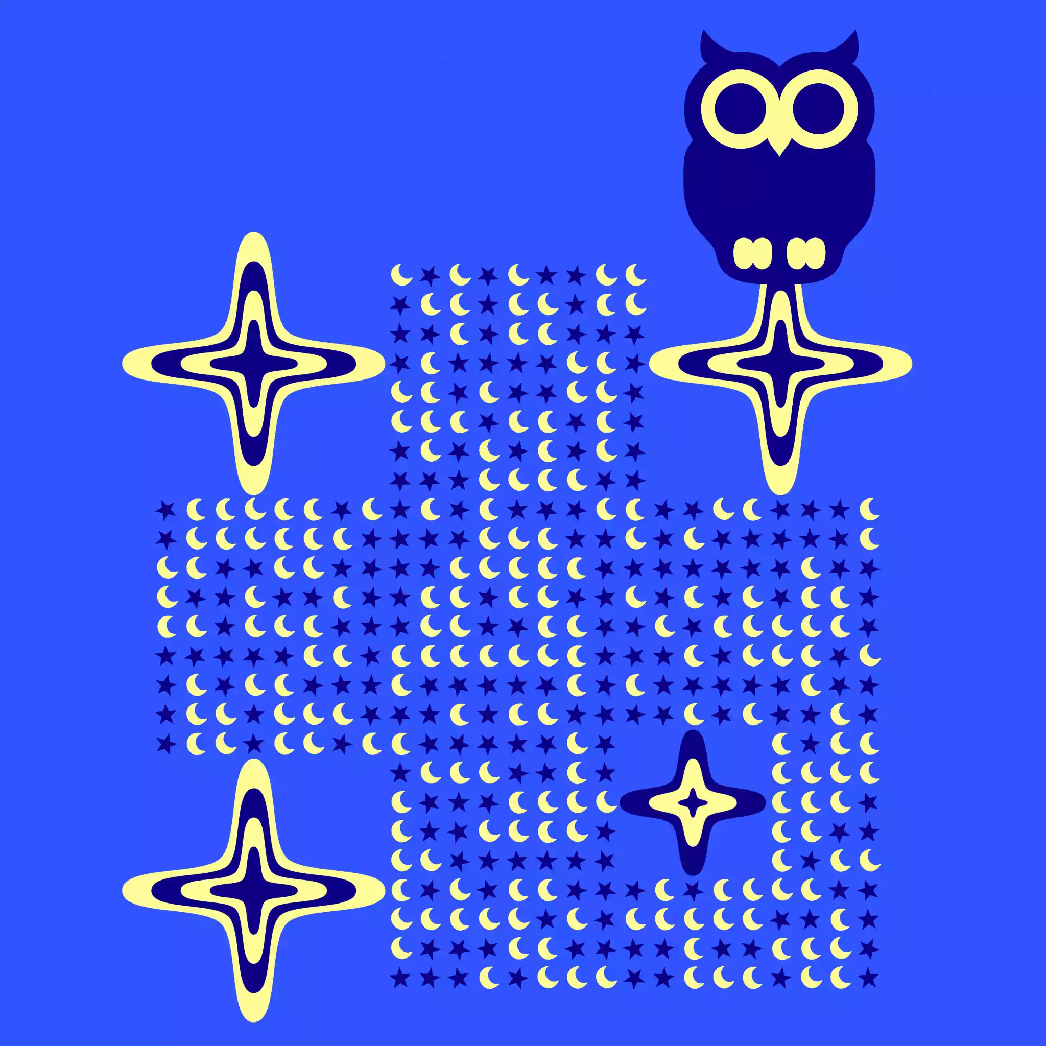 QRcodeLab qr generator and image editor - stars and moon QR code with an owl as logo