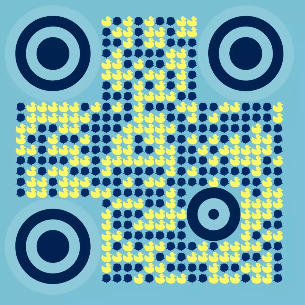 QRcodeLab qr code generator - shooting target QR image made of rubber ducks and bullet holes