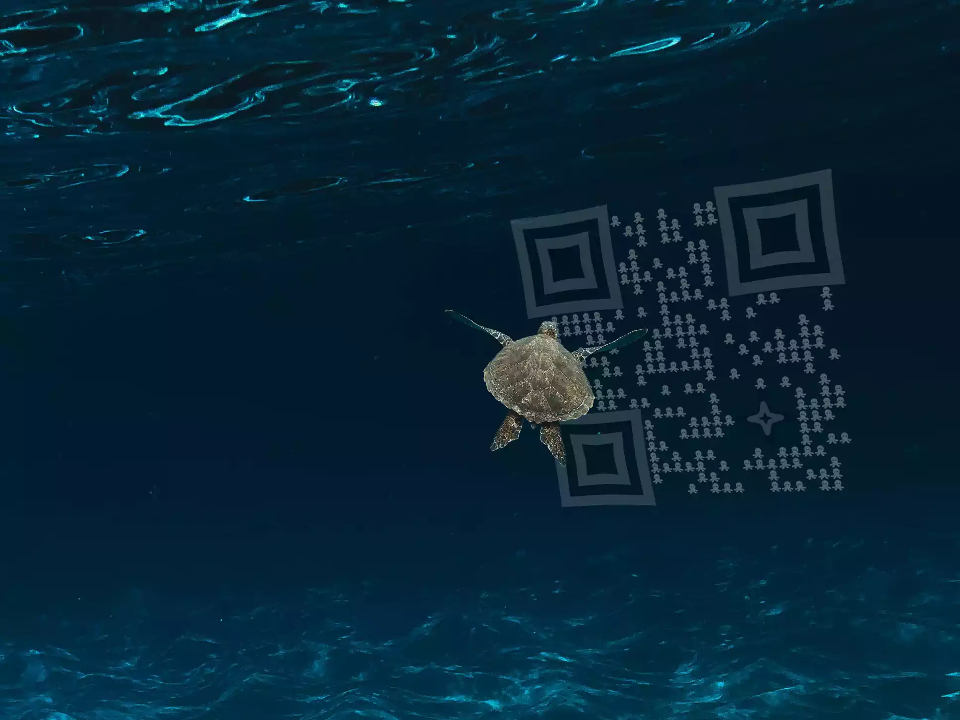 QRcodeLab qr generator and image editor - underwater qr image with sea turtle logo